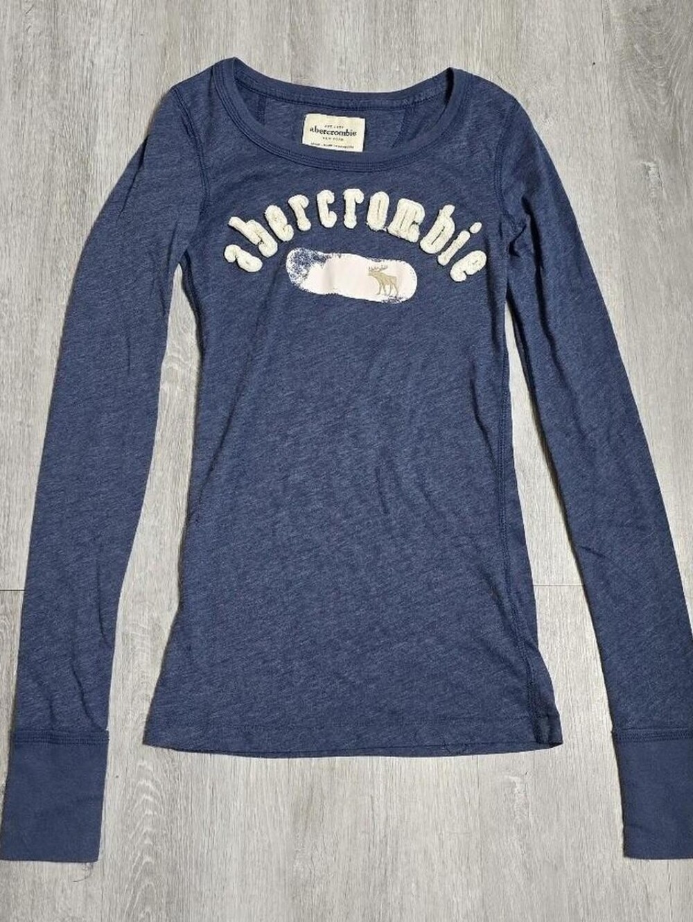 Y2K Abercrombie & Fitch Navy Blue Llong Sleeve Top Henley Style Size Large